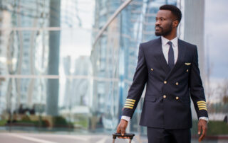 Black person pilot walking at the airport